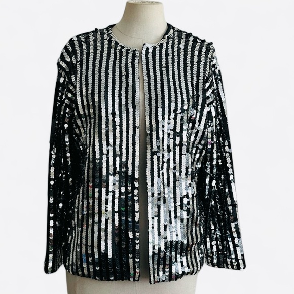 ladies guide Jackets & Blazers - Vintage SEQUIN Rocker SILK STRIPED Jacket SZ M/L